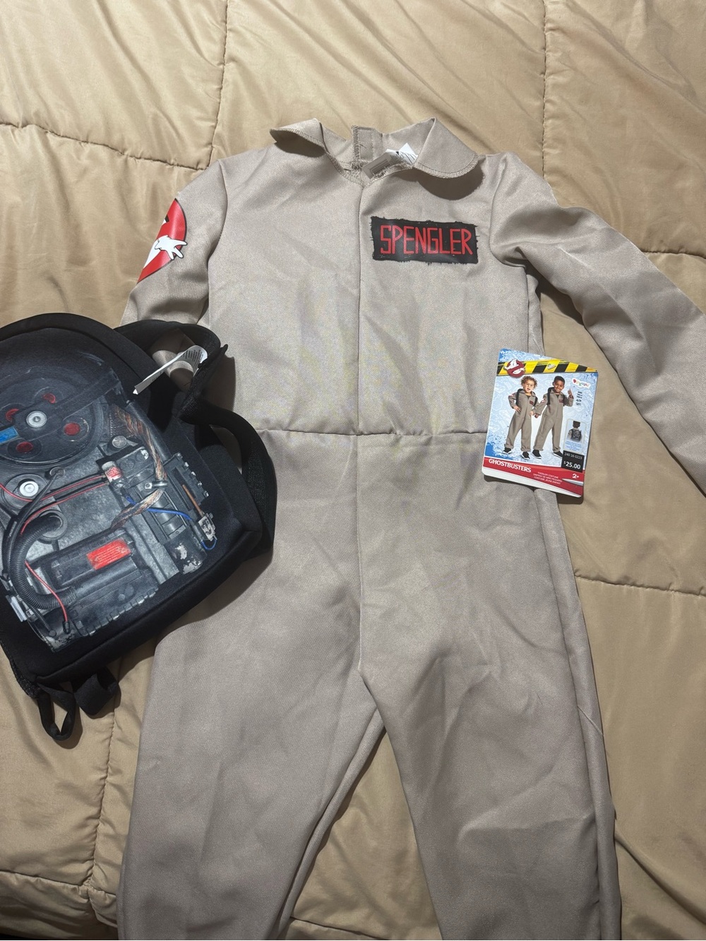 Ghostbusters Spengler Kids Costume - Beige Jumpsuit and backpack
